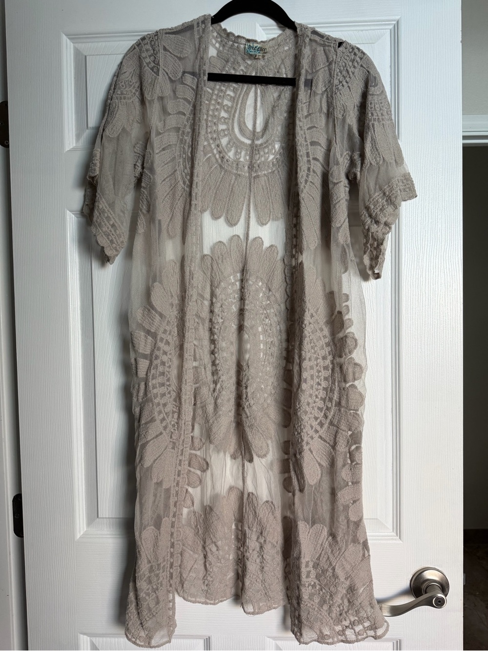 Grey Crochet Lace Kimono Cardigan Swim Cover Up